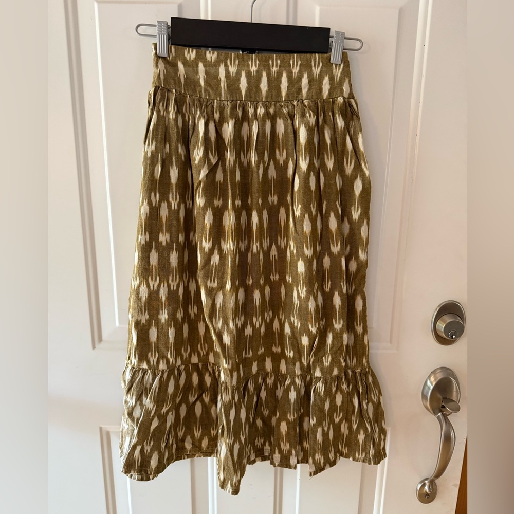 NWOT Mata Traders Mila Midi Skirt in Olive Ikat